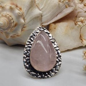 Rose Quartz Genuine Stone Silver 925 Ring